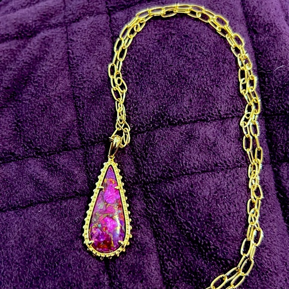 Kendra Scott Gold Payton Long in Bronze Veined Purple Turquoise, NWT - Picture 2 of 7